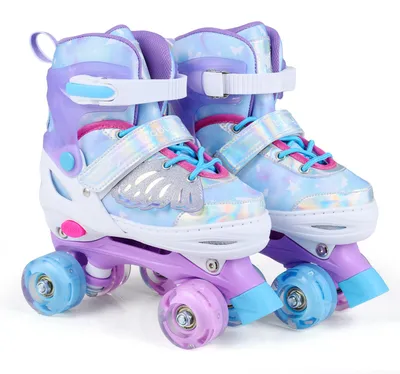 Produktbild von COSTWAY Kinder Rollschuhe Schmetterling mit 4 leuchtenden Rädern, Quad Skates 4 Größen 34-37 verstellbar, Kinderrollschuhe Rollerskates für Kinder 7-9