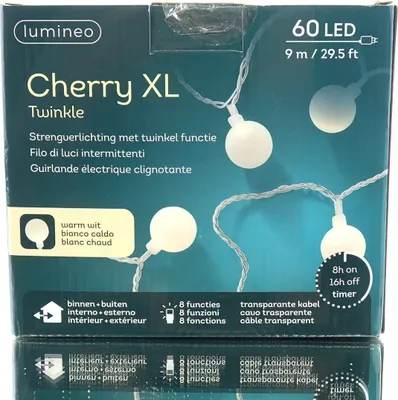 The image shows the packaging of a string of LED lights.