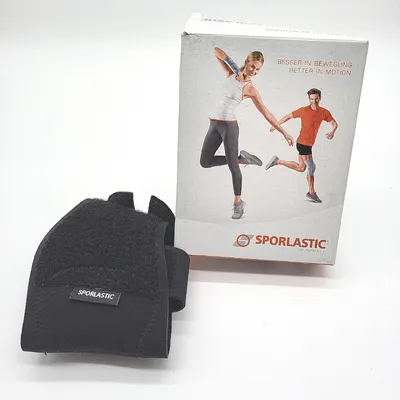 Produktbild von SPORLASTIC – Fersensporn Bandage mit paraachillärer Pelotte rechts & links tragbar - Orthopädische Fersenspornbandage zur Linderung von Plantarfasziitis Schmerzen - Individuell verstellbar Schwarz 2