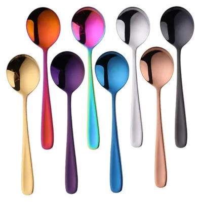Produktbild von Esslöffel Edelstahl 18/10 Bunt Suppenlöffel 8-stück Groß Müslilöffel Dessertlöffel länge 17,5 cm Breit 4,5 cm Tafellöffel Suppentassenlöffel für Müsli Porridge Früchte Joghurt 8 Farbe