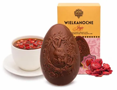 Produktbild von Ei mit Milchschokolade und gefriergetrockneten Erdbeeren 60g - Schronisko Bukowina