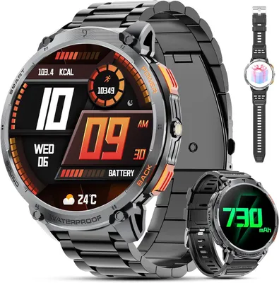 Produktbild von Haulvean Smartwatch für Herren mit Bluetooth-Telefonfunktion – 1,85 Zoll HD-Display, 730 mAh Akku, LED-Taschenlampe, 110+ Sportmodi, IP68 wasserdicht