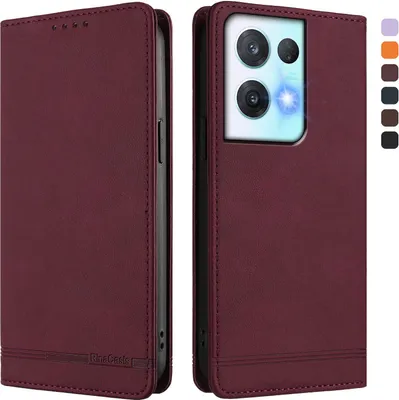 Produktbild von Hülle für Oppo Reno8 Pro 5G, Retro Kunstleder Ständer Klapphülle mit Kartenfächer und Magnetische Rot