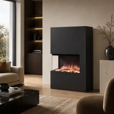 Produktbild von Glow Fire Elektrokamin 'Portia ' Linksoffen| LED Standkamin in schwarz mit Heizung (1500 W) | HxBxT: 140x90x45 cm