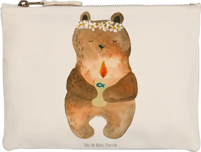 Produktbild von Mr. & Mrs. Panda Schlampermäppchen Bär Kommunion Grösse XL Große - Weiß - Geschenk, Federtasche, Mäppchen, Katholisch, Teddy, Taufkerze, Pouch, Etui, kosmetiktäschchen