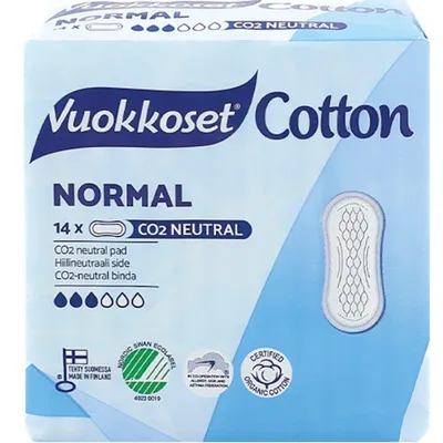 Immagine prodotto di Vuokkoset assorbenti in COTONE NORMALE 10 pz. | Cotonelogico, assorbenza 3/6, traspirante | ipoallergenico, senza cloro, senza profumo
