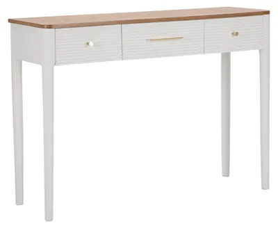 Image de Console Matera 107 X 37 X 80 Cm - Console En Bois Blanc Et Marron Avec 3 Tiroirs Et Détails Dorés - Style Bohème Chic
