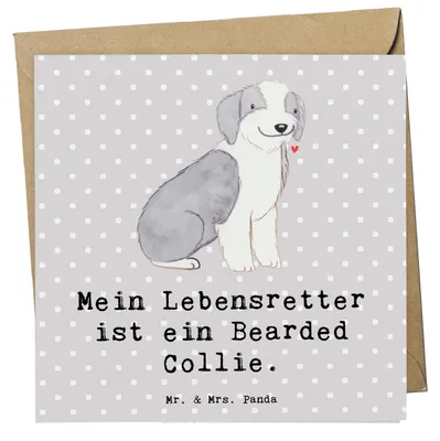Produktbild von Mr. & Mrs. Panda Grußkarte Bearded Collie Lebensretter - Grau Pastell - Geschenk, anlasskarte, Britischer Hütehund, Glückwunschkarte, Klappkarte, doppelkarte, faltkarte