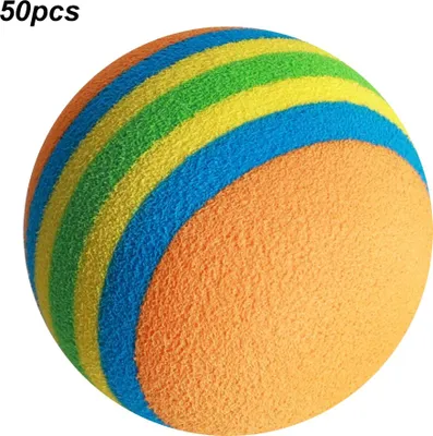 Immagine prodotto di 50 pezzi in EVA, leggeri, resistenti all'usura, per uso interno, a strisce, palline da golf in schiuma, colorate, palline giocattolo per animali domestici, gatti,