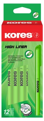 Immagine prodotto di Pennarelli fluorescenti Kores High Liner, punta fine, colore verde, confezione da 12 pezzi