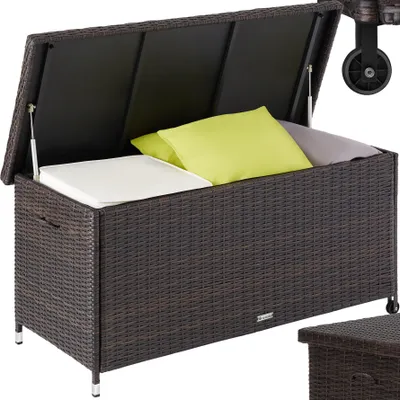 Produktbild von Auflagenbox Kiruna mit Kunststoffgeflecht, 120x55x61,5cm, 270l - braun