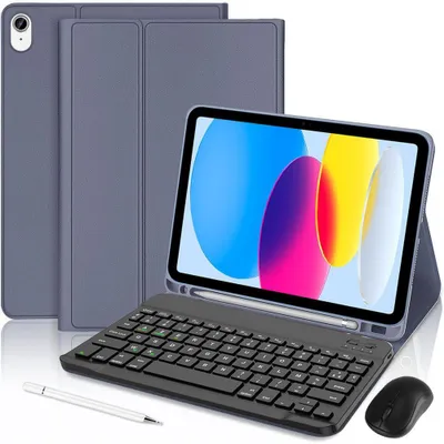 Image de Coque Clavier pour iPad A16 (11 Pouces) / iPad 10 2022 - Violet avec Souris Sans Fil, Stylet et Clavier Bluetooth
