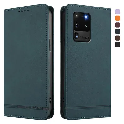 Image de Etui pour Samsung Galaxy S20 Ultra 5G, étui rétro en cuirPolyuréthaneavec support et fentes pour cartes de crédit Vert