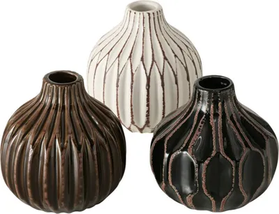 Produktbild von Vase im 3er Set im Shabby Chic Look aus Keramik Blumenvase Tischdekoration für Blumen und Trockenblumen Dekoratives Design   Schwarz