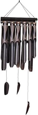 Produktbild von PolkaHome® Bambus-Windspiel – 80 cm handgefertigt, wetterbeständig, schwarz, für Garten & Balkon