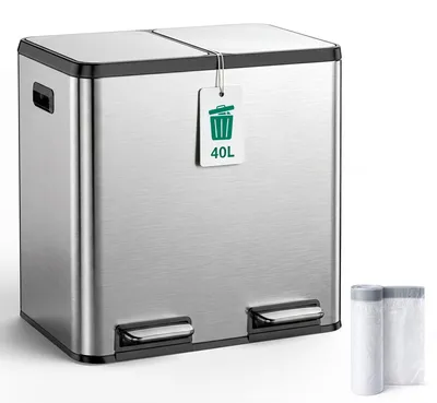 Productafbeelding van YEAUPE Vuilnisbak voor de keuken, 40 liter (2x20 liter), afvalscheidingssysteem met 2 compartimenten, roestvrij staal
