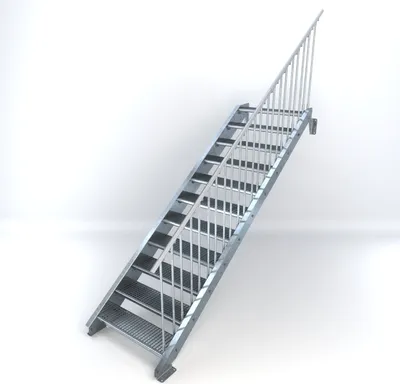 Produktbild von Stahltreppe 11 Stufen bis Höhe 220 cm, Laufbreite : 90 cm Geländer rechts ST 1 (31 / 31 mm)