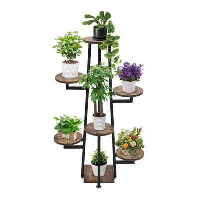 Produktbild von 110cm 7-stufiger Holz Metall Pflanzenständer Blumenständer Blumentreppe für Outdoor&Ihnen Schwarz