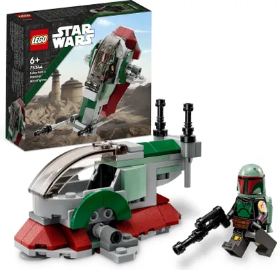 Produktbild von LEGO 75344 Star Wars Boba Fetts Starship – Microfighter Set, Modell aus Der Mandalorianer, baubares Spielzeug mit Flick-Shooter und verstellbaren Flügeln