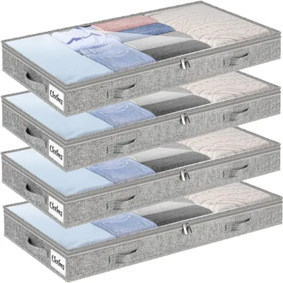 Obrázok produktu pre Úložné boxy pod posteľ, výška 10 cm, 4 kusy, s priehľadným vekom, vhodné na uloženie oblečenia
