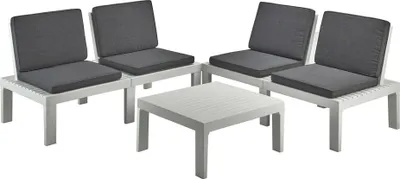 Produktbild von Outdoor-Lounge-Set Dmur, Gartengarnitur mit 4 Sitzplätzen mit Rückenlehne und 1 Multifunktionsmodul, Sitzecke mit Kissen, 100 %  Italy, Weiß