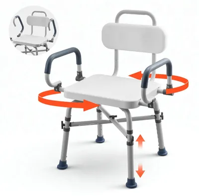 Image de Chaise de douche pivotante VEVOR avec accoudoirs et dossier, capacité de charge jusqu'à 227 kg, siège pivotant pour baignoire et cabine de douche, siège de baignoire réglable en hauteur pour les personnes âgées et les personnes en situation de handicap