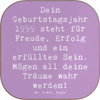 Produktbild von Mr. & Mrs. Panda Tassenuntersetzer Spruch 1999 Geburtstag - Lavendeltraum - Geschenk, unterleger, Träume wahr werden, Untersetzer Gläser, Erfolg, Tasse, Tischuntersetzer