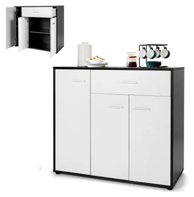 Produktbild von Küchenkommode, Buffetschrank mit Schublade, Küchenschrank mit verstellbarem Regal, Sideboard für Esszimmer, Wohnzimmer und Eingangsbereich, weiß/schwarz, 88 x 40 x 80 cm