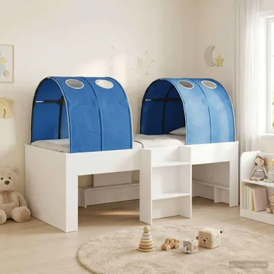Obrázok produktu pre Maison Exclusive – posteľ s tunelom, 4 diely, biela a modrá, drevotrieska