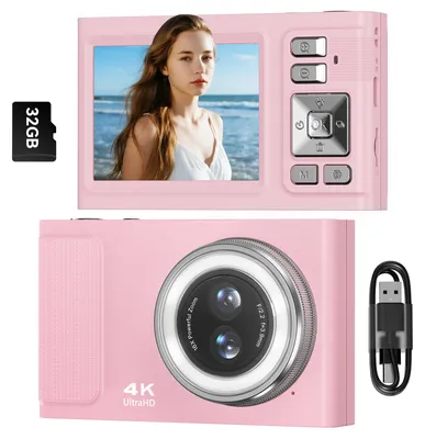 Produktbild von ZELURXX 4K Digitalkamera mit Dualkamera, 2,8-Zoll-IPS-Display, 16-fachem Digitalzoom und optischer Bildstabilisierung, Rosa