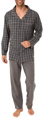 Produktbild von Herren Pyjama langarm zum durchknöpfen - auch in Übergrössen bis Gr. 70 - 291 101 90 483 ; grau , 56