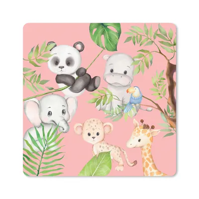 Produktbild von MuchoWow® Mauspad Mousepad Dschungel - Rosa - Tiere 20x20 cm - Mousepads - Maus Mat - Pad - Mausunterlage - Desk Mat - Bureauartikeln