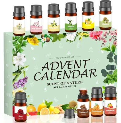 Produktbild von Ätherisches Öl Adventskalender 2024: 24 Tage - 10ml Duftöle - Weihnachtskalender