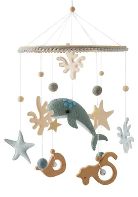 Produktbild von Mobile Baby Windspiele mit Delphinen und Filzbällen Blau
