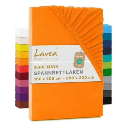 Produktbild von Lavea® Spannbettlaken 180x200cm - 200x200cm Maya Jersey, Bettlaken 100% Baumwolle, Matratzen bis 20 cm, Spannbetttücher, Abendrot