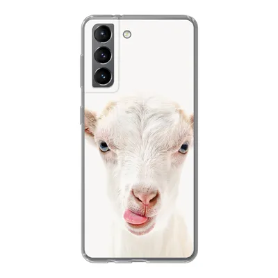 Produktbild von MuchoWow® Handyhülle Schutzhülle Hülle für Samsung Galaxy S21 Ziege - Porträt - Junge - Mädchen - Kinder - Weiß Silikon Softcase Handy Hülle - Softcase