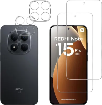 Produktbild von Gehäuse aus gehärtetem Glas für Xiaomi Redmi Note 15 PRO 5G und Kameraschutz [2er-Pack] Displayschutzfolie  Phonillico®
