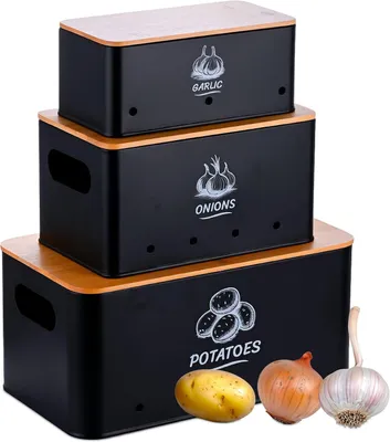 Imagen del producto de Cajas de almacenamiento 3 - Recipientes para guardar verduras y patatas - Con tapa - 19x33x15 cm -