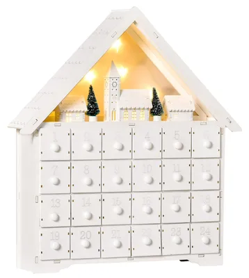 Produktbild von Adventskalender Weichnachtsdekoration Weihnachtsdeko, 24 Schubladen, LED-Lichter, 39 cm x 9 cm x 42 cm, Weiß + Grün