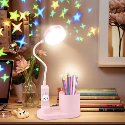 Productafbeelding van LED-lamp voor kinderkamers, dimbaar, met projectiefunctie en prikbord, draagbaar en oplaadbaar, geschikt voor studentenkamers en slaapkamers.