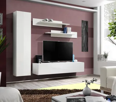 Produktbild von Wohnwand Weiß TV Ständer Designer Einrichtung Wohnzimmermöbel Wand Regale