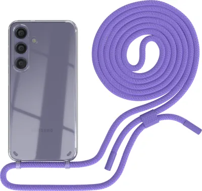 Produktbild von EAZY CASE Handykette für Samsung Galaxy S24, Clear Case aus Silikon, mit Umhängeband, abnehmbare Endstücke, Handyband in Violett