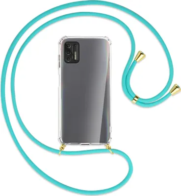 Produktbild von Handykette Backcover-Schutzhülle mit Band (Metall goldfarben) für Motorola Moto G Pro 2021 - türkis