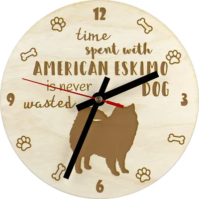 Image de Chien esquimau américain - horloge avec chien, horloge en bois gravée, horloge personnalisée Art-Dog