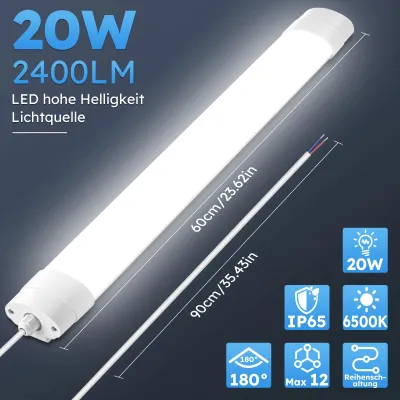 Produktbild von LED-Röhrenleuchte - Verbindbare LED-Lichtleiste - 2er-Pack - 20 W - 60 cm - 4500 K - 220–240 V - Für Garage, Werkstatt und Geschäft