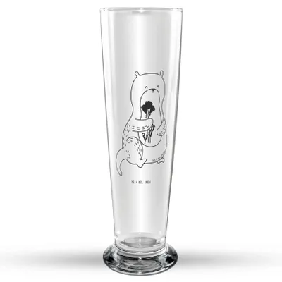 Produktbild von Mr. & Mrs. Panda Bierglas Otter Blumenstrauß - Transparent - Geschenk, Mr Mrs Weizenglas, Seeotter See, Bier Glas, Weizen, Süß, Weißbierglas, Niedlich, Weizenbier