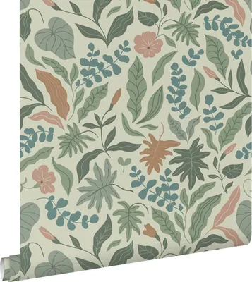 Zdjęcie produktu dla ESTAhome Tapeta liście i kwiaty ciemnej zieleni,niebieskimIróżowym 50 x 900 cm