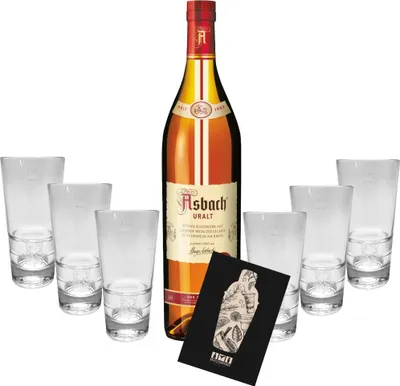Produktbild von Asbach Uralt Magnum Flasche 3L – Das Original, 36% vol. + 6 Asbach Longdrink Gläser- [Enthält Sulfite]