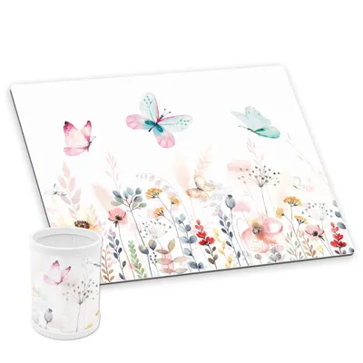 Produktbild von itenga Schreibunterlage Deluxe mit Stifteköcher Motiv SCHMETTERLING