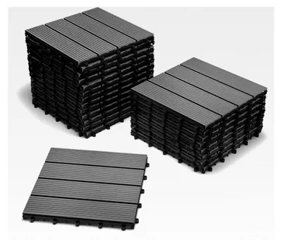 Produktbild von Terrassenfliesen WPC Kunststoff, 22er Set für 2m², anthrazit-grau, Gartenbodenbelag, Drainage, Klickfliesen
